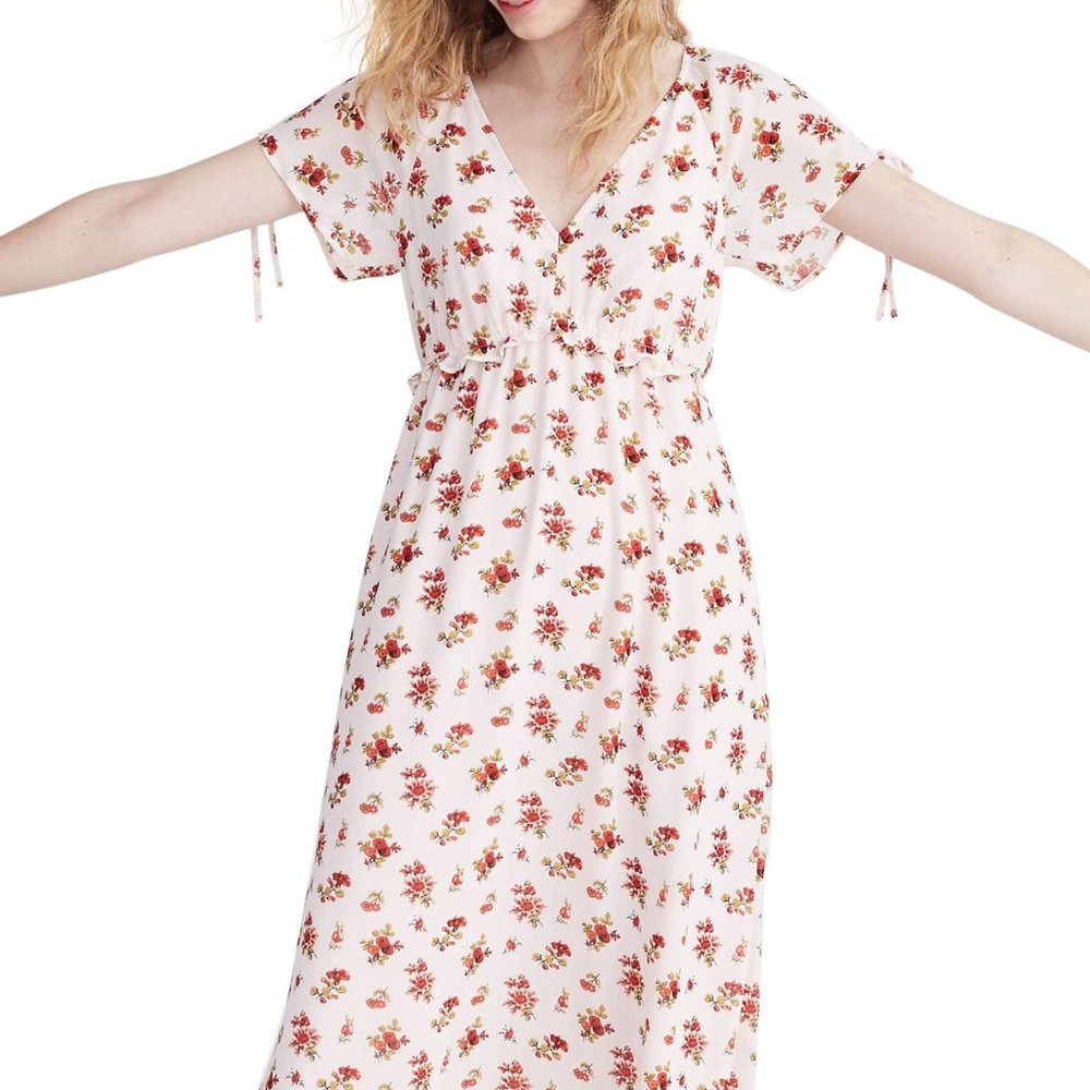 Madewell Tie-Sleeve Ruffle-Waist Midi Dress